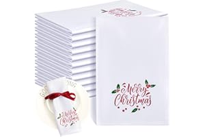 Panelee 12 Pcs Christmas Cloth Napkins 17 x 17 Inches Soft Comfortable Satin Cloth Napkin Reusable Table Napkin for Home, Restaurants, Parties(Words)