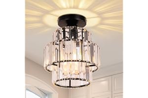 Cainjiazh Mini-Kronleuchter Double-Layers Crystal Kronleuchter Flush Mount Deckenleuchte Modern Kronleuchter Beleuchtung für Schlafzimmer Flur Bar Küche Bad （black）