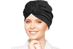 oruola Afrikanischen Turban für Damen,Kopftücher Damen,Weiche Turbans for Women,Beanie Mütze Kopfwickel Schlafmütze,Plissiert,Chemo Kopfbedeckung Damens,Schwarz