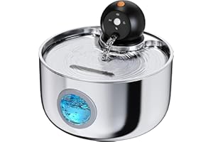 NOBXBON Fontanella per Gatti senza Fili: Fontana per Gatti Acciaio - 2.6L Dispenser Acqua Gatto con Sensore di Movimento - Distributore Automatico Acqua Silenziosa - Abbeveratoio per Cani Piccoli a Batteria