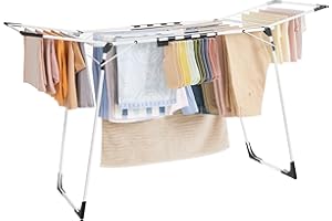 SONGMICS Étendoir à Linge, 56,5 x 173 x 96,5 cm, Séchoir à Linge, Étendage Buanderie, Gain de Place, avec Pinces à Chaussettes, Structure en Métal, pour Vêtements, Serviettes, Draps, Blanc LLR518W01
