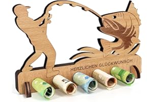 DOERFEELL Geburtstag Geldgeschenk Holz, Geldgeschenk für Angler, Geschenkidee Angler, Angeln Geld Geschenk Holz Deko für Freunde, Familie, Frauen und Männer (Angler)