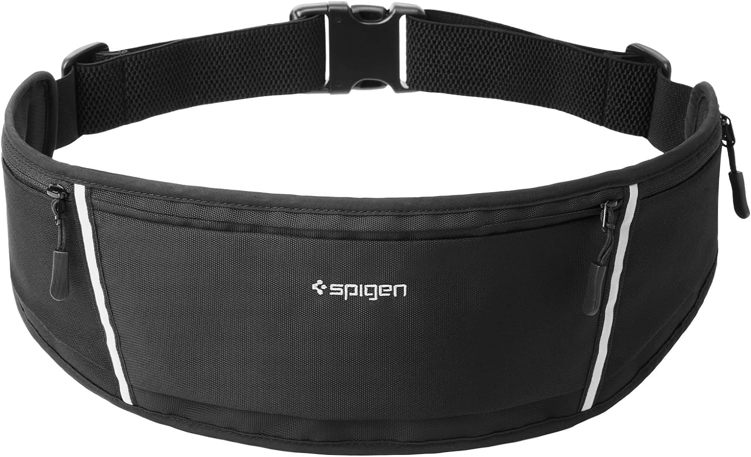 Spigen Waist Bag Mobile Holder for Running, Running Belt with Adjustable Strap Compatible with iPhone & Samsung & Other Models, Lightweight Reflective Fanny Pack for Jogging, Workout (Nylon) - Black
