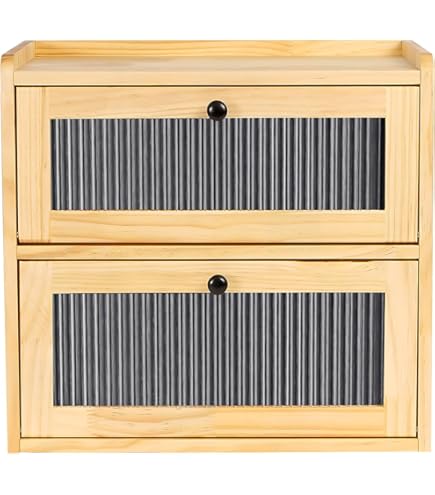 Scatola Per Pane In Legno 3 Livelli Con Finestra Acrilica - Contenitore Angolare Per Cucina - 2