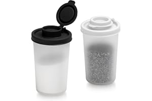 SIGNORA WARE SIGNORAWARE - Set di 2 saliera e pepiera a prova di umidità, per campeggio, picnic, all'aperto, cucina, pranzo, spezie, set trasparente con coperchi rossi, dispenser ermetico in plastica