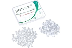 Pzsmocn 100 Piezas / 50 Juegos M2,5 PC Juego Tuercas y Tornillos Acrílico Diáfano. M2,5 * 4 mm Tornillo Plástico PC Acrílico Diáfano Cruz Apriete Mano Tornillo Redondo y kit Tuercas Hexagonales M2,5.