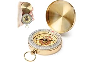 TAICHAEU Messing Kompass Outdoor - Portable Wasserdicht Taschenkompass, Kinder Kompass Navigation Tools mit Leuchtziffern Sprungdeckel Compass für Wandern Camping und Outdoor Aktivitäten Mit Karabinerhaken