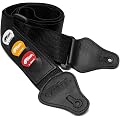 TIGER STP4-BK Sangle pour Guitare avec rangement pour médiators - Noir