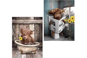 Wenfdrtr 2 Pack Highland Cow Diamond Painting Kits for Adults-Highland Cow Diamond Art Kits Adults,Highland Cow 5D Gem Paintings,Gem Art Kits Adults for Home Wall Decoration (12 * 16inch)