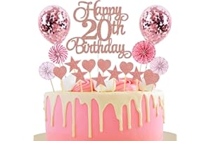 JXUZH Tortendeko 20 Geburtstag Rosegold Junge Mädchen Happy Birthday 20 Glitter Cake Topper 20.kuchendeko Geburtstag Happy 20th Birthday Tortendeko 20 Jahre Geburtstag Kuchen Deko 20 Geburtstag Mädchen