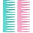 Patelai Large Hair Detangling Comb Wide Tooth Comb for Curly Hair Wet Dry Hair, No Handle Detangler Comb Styling Shampoo Comb (Cyan, Pink)