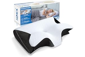 HOMCA Oreiller Ergonomique Cervical, 2 en 1 Oreiller Orthopédique à Mémoire de Forme pour la Nuque, Oreiller pour Dormir sur Le Côté et sur Le Dos, 60 x 40 x 11/13cm, Noir