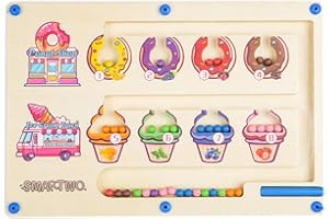 Smartwo Magnetspiel Montessori Spielzeug ab 3 Jahre Magnetische Labyrinth Farben & Zahlen Lernspielzeug Motorikspielzeug Holz Reisespiel Geburtstag Weihnachten Geschenk Mädchen Jungen 3 4 5 Jahre