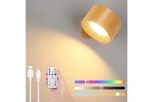 Lightsjoy RGB Dimmerabile Applique a Parete Interno Magnetica LED Applique Ricaricabile Lampada da Parete con Batterie, Luce da Parete Rotabile con Controllo Remoto per Soggiorno - Wood Grain 1 Pc