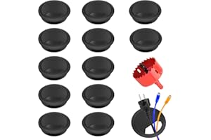 MENGQILE 12 Pezzi Passacavi per Scrivanie, Passacavi Plastica Ø 60 mm per Cavo Foro, Organizer per Fili Tappo Passacavi per Scrivania per Scrivania per Uffcio e Casa, con Sega a Tazza da 60 mm, Nero