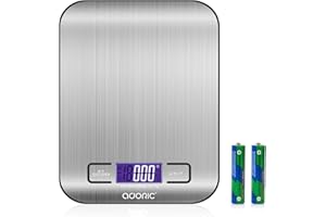 ADORIC Balance Cuisine Electronique Balance de Précision - Balance numérique de Cuisine de Haute Précision, Acier Inoxydable Tactile Sensible Écran LCD Rétroéclairé Auto-arrêt (5KG)