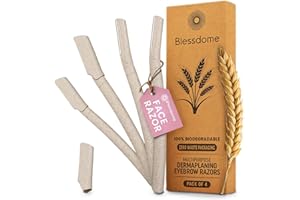 BLESSDOME 4Pcs Biodegradable Wheat Straw Eyebrow Razor Shaper for Women | Peach Fuzz & Facial Hair Remover and Trimmer | Exfoliating Dermaplane Tool |Eco-Friendly Dermaplaning Blades for Face