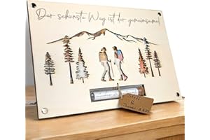 ‎G U T H E LIFESTYLE Geldgeschenk Hochzeit Wanderer aus Holz | Einzigartiges Hochzeitsgeschenk für Brautpaar | Paargeschenk | Hochzeits-Geldgeschenk | Flitterwochen-Geschenk | Personalisierbar im Reagenzglas