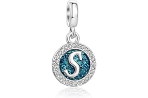 KunBead Jewelry Letter Charms Initial Dangle Alphabet Blue Love Crystal Beads for Charm Bracelets for Women