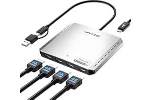 WAVLINK USB 3.0/C to Quad HDMI Splitter Extended Display for Four Monitor with 85W PD, Displaylink Adapter 4 HDMI 4K@60Hz for Mac M1/M2/M3/M4 or Windows 10/11