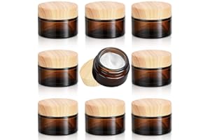 Fanchu 8 Stück Creme Behälter, Amber Glas Leer Cremetiegel, 30ml Cremedosen zum Befüllen Glasbehälter mit Deckel und Liner für Kosmetik Cremes Lotionen ätherische Öle