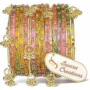 Swara Creations Kashmiri Ghungroo Raindrop Bangles Combo Set | for Women and Girls|Set of 16 Pcs (SKU417)