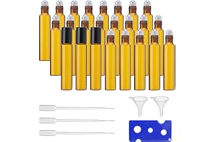 PRECIPETTE Flacons Verre Roll On Vide 10ml 24pcs Marron Bouteille Roll On Flacons à Rouler Flacons en Verre échantillon avec Billes à Rouler pour Huiles Essentielles Lotions Parfums