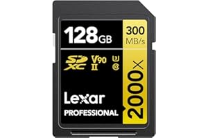 ‎LEXAR Lexar Professional 2000x SD Karte 128GB, SDXC UHS-II Speicherkarte ohne Lesegerät, Bis Zu 300MB/s Lesen, Class 10, U3, V90 SD Speicherkarte für DSLR, Videokameras in Kinoqualität (LSD2000128G-BNNAG)