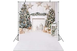 Avezano Weihnachtsfotografie-Hintergrund für Kinder, Porträt, Fotoshooting, Innenbereich, weißer Kamin, Holzboden, Weihnachts-Hintergrund für Fotostudio (2,4 x 1,8 m)