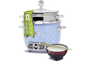 TURBOTRONIC BY Z-LINE TurboTronic Reiskocher mit Dampfgareinsatz aus Edelstahl 1L rot, hellblau, schwarz, Schongarer mit Warmhaltefunktion, Dampfgarer mit Innentopf aus Edelstahl, Rice Cooker (blau)