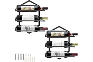 Giyiprpi 2PCS Portabottiglie da Parete in Metallo Calice Espositore per, Montaggio a Parete Portabottiglie Vino per 2 Bottiglie e 3 Bicchieri Conservazione, Bottiglie Supporti per Cucina Bar Display