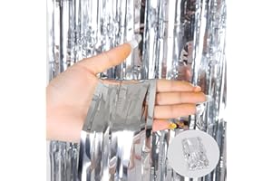 showll 4 Stück Lametta Vorhänge Silber, Folie Fransen Vorhang Schimmer Metallic Tinsel Vorhange Hintergrund Fringe Glitzervorhänge Fransenvorhang Metallfolie fur Geburtstagsdeko Halloween deko