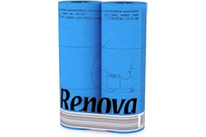 Renova Papier Hygiénique Black Label Bleu, 3 plis, coloré et technologie double face, 6 rouleaux