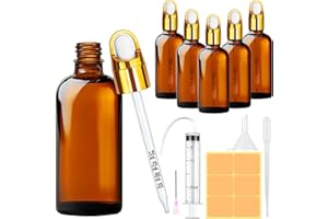 Amentalove Amber Glass Dropper Bottle, 10ml 100ml Pipette Dropper Bottle, Refillable Glass Dropper Bottles with Pipette Funnels Syringe Labels for Essential Oil Massage Aromatherapy Eye Drops