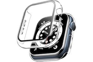 TAURI 2 Pack Hard Case for Apple Watch SE/Series 6/5/4 44mm with 9H Tempered Glass Screen Protector, [Touch Sensitive] [Full Coverage] Slim Bumper Protective Cover for iWatch 44mm - Clear