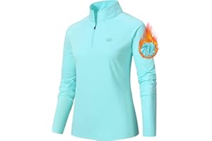AjezMax Femmes Course à Pied T-Shirt à Manches Longues 1/4 Fermeture Éclair Protection Solaire UPF 50+ Sport Yoga Hauts…