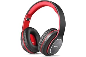 WorWoder Wireless Headphones Over Ear, 80 Hours Playtime Bluetooth Headphones, Hi-Fi Stereo Sound with MIcrophone, Lightweight Headset with Deep Bass for Travel Work PC Cellphone(Black-Red)