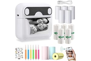 PANTHEM Portable Label Printer with 13 Roll Black White Printing Paper, Bluetooth Wireless Sticker Printer, Small Thermal Inkless Photo Printer, Mini Pocket Printer for Children Study Note Picture Work Gift