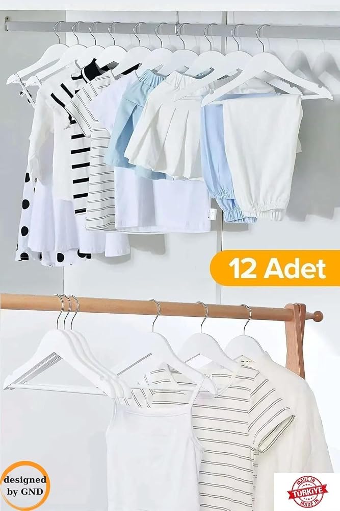 BabyLondy 12 Adet Çocuk Elbise Askısı, Bebek Askısı, Beyaz