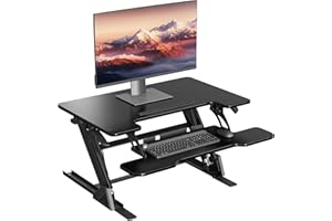 ‎BONTEC BONTEC Standing Desk Height Adjustable with Dual Gas Spring, Table Top for Dual Monitor Workstation, 81.3 cm, 15 kg Load Capacity, Easy Assembly, Ergonomic Desk Attachment for Home and Office