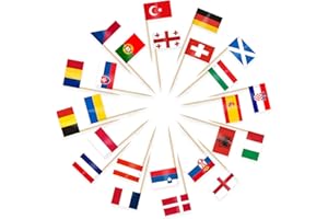 AhfuLife 100pz Bandiere con Stuzzicadenti a Tema Calcio Europeo, Bandiere per Alimenti Europei, Bandiere per Cocktail 24 Nazioni, Decorazioni per Eurovision, Decorazioni per Cupcake