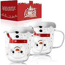 ADERTOS 2 tazze in vetro per caffè ad albero di Natale a doppia parete, tazze da caffè termoisolate con coperchio e manico, tazze da tè, tazze da cappuccino, tazze da latte macchiato