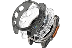 Miimall 2-Pack Clear Case for Garmin Fenix 8, Soft TPU Bumper Cover for Fenix 8, Anti-Scratch Shockproof Protective Case for Garmin Watch Fenix 8 47mm AMOLED (Not for Fenix 8 47mm SOLAR)-Clear+Black