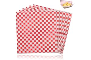 NUWIQ Food Grade Wrap Paper: 100 Sheets 30 x 30 cm Greaseproof Basket Liners for Burgers Sandwiches Delis Chips - Red Check Baking Wrappers for Kitchen Diner