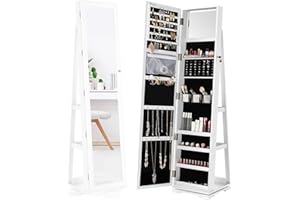 YITAHOME Jewellery Cabine Standing Full Length Mirror, 360° Swivel Jewelry Armoire 3-in-1 Mirror, Lockable Cosmetic Storage Organize for Dressing/Bedroom