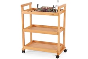 VISWIN 93 cm H art Cart Storage Organizer 3-Tier, Carrello Multiuso Rotante in Legno di Faggio Massiccio con Ruote Piroettanti, Carrello Multifunzionale per Lo Studio, l'Aula e la Cucina