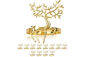 LARDUX 12 PCS Christmas Deer Napkin Rings- Reindeer dining table accessories Buckles Decor Favor for Wedding Holiday Banquet Dinner Christmas Table Gold (Deer-Gold)