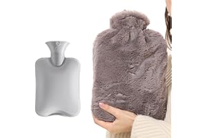 DAILINK 1L Bolsa de Agua Caliente con Funda De Suave Gris Esponjosa Bolsa Agua Caliente Peluche Hot Water Bottle para Noches Frías Cuello Caliente, Hombros, Abdomen, Aliviar el Dolor Calambres Menstruales
