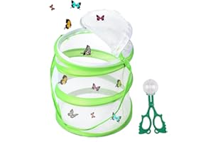 GEGXCN Butterfly Net, Stick Insect Enclosure & Butterfly Net Starter Kit - Collapsible Insect Cage for Raising Monarch Butterflies, Transparent Mesh Design with Handles for Easy Observation and Portability