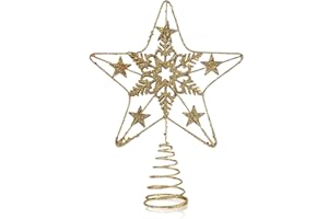 COM-FOUR® deco star Christmas - Ozdoba swiateczna gwiazda wykonana z metalu - stojaca poinsecja z brokatem - zloty wierzcholek choinki (zloty / 24x18cm)